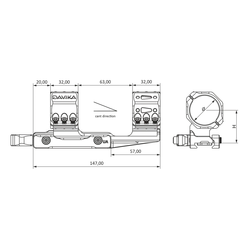 34 mm kiikarin jalusta ulokepalkki | Picatinny QD Ergo -jalusta